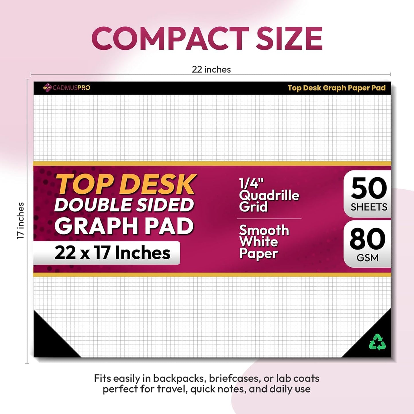 CADMUSPRO Graph Paper Pads 8.5x11 inch, 50 Sheets, Double-Sided, 80 GSM Quadrille Grid Math Notebook for students, Engineering Pad & Blueprint Drafting Paper, Architecture Sketch
