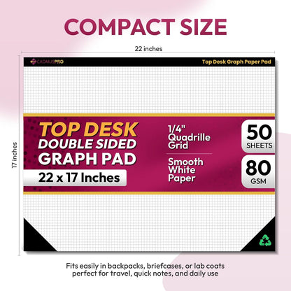 CADMUSPRO Graph Paper Pads 8.5x11 inch, 50 Sheets, Double-Sided, 80 GSM Quadrille Grid Math Notebook for students, Engineering Pad & Blueprint Drafting Paper, Architecture Sketch