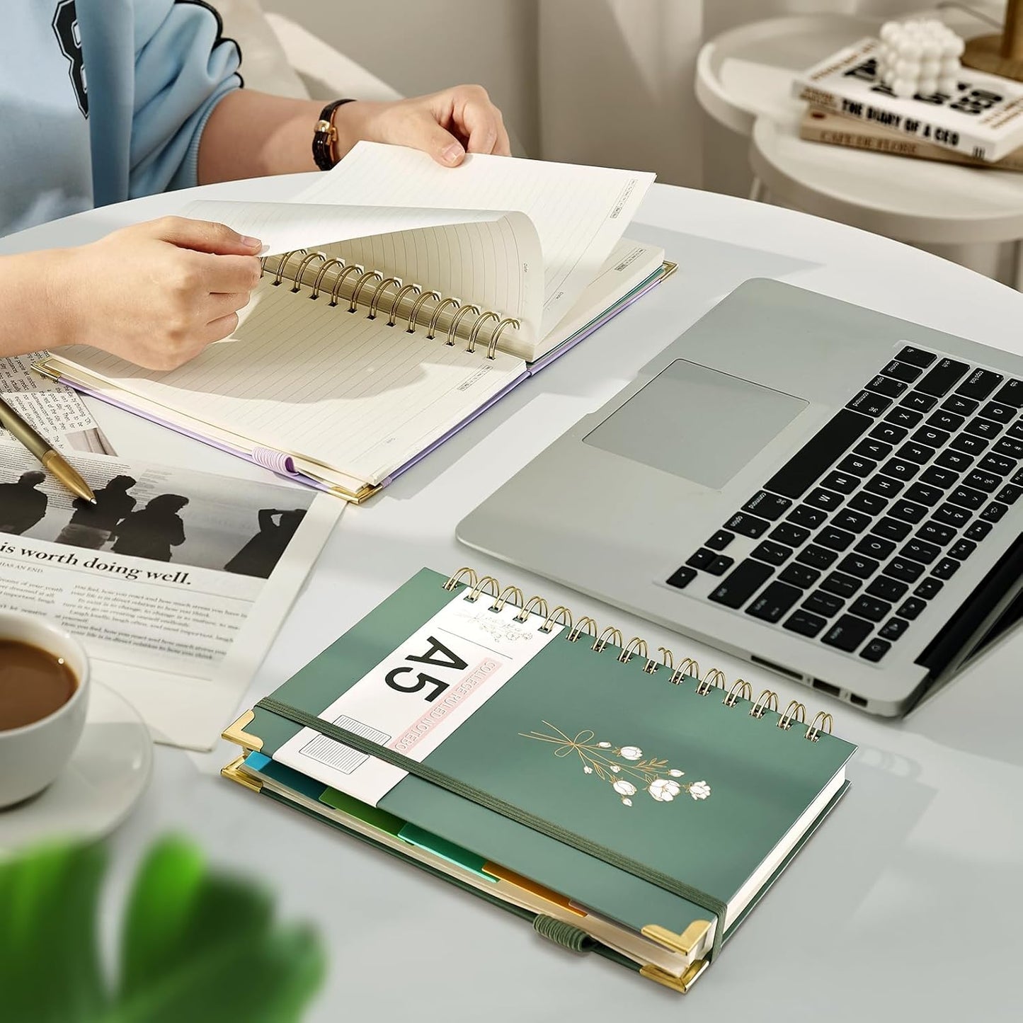 Hardcover Spiral Notebooks 8.5" X 11" Note Taking 5 Subject Notebook College Ruled with Dividers 240 Pages 100GSM Aesthetic Spiral Notebook for Work School Cute Journals for Women Writing