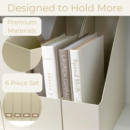 BLU MONACO Foldable Black Magazine File Holder | Set of 6 Cardboard Desk Organizer Boxes | Vertical Magazine File Holder | Standing File Holder | Office Classroom or Home