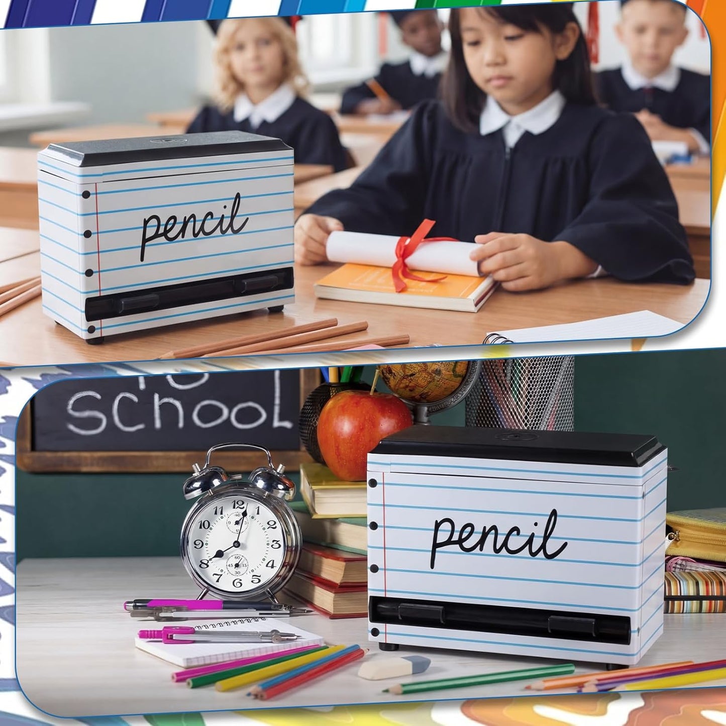 Briwooody Composition Pencil Dispenser for Classroom Back to School Teacher Must Have Black White Composition Notebook Classroom Decor Pencil Dispenser with Lid Teacher Gift for Pre K to Middle School
