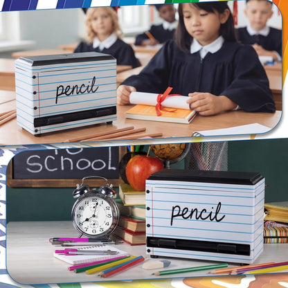 Briwooody Composition Pencil Dispenser for Classroom Back to School Teacher Must Have Black White Composition Notebook Classroom Decor Pencil Dispenser with Lid Teacher Gift for Pre K to Middle School