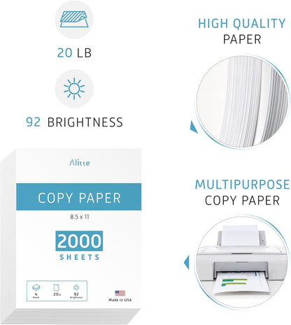 Printer Paper - 8.5 x 11 White Letter Size Copy Paper, 1 Ream 500 Sheets 20 lb Printing Paper for Documents Writing, Drawing, Smooth, 92 Bright | Home, School, Office Supplies | Made in USA