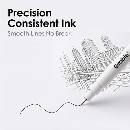 Grabie Micro Finerliner Pens, 6 Archival Black Ink Waterproof Drawing Pens, Assorted Point Sizes for Sketching, Illustration, Journaling, Art Supplies