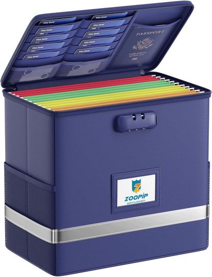 Fireproof File Box with Lock, Document Box Storage Organizer, Suitable for Hanging File Folders in Letter Size, Collapsible File Box, Reflective Strip for Fast Find (12.2"*6"*10.2, Black)