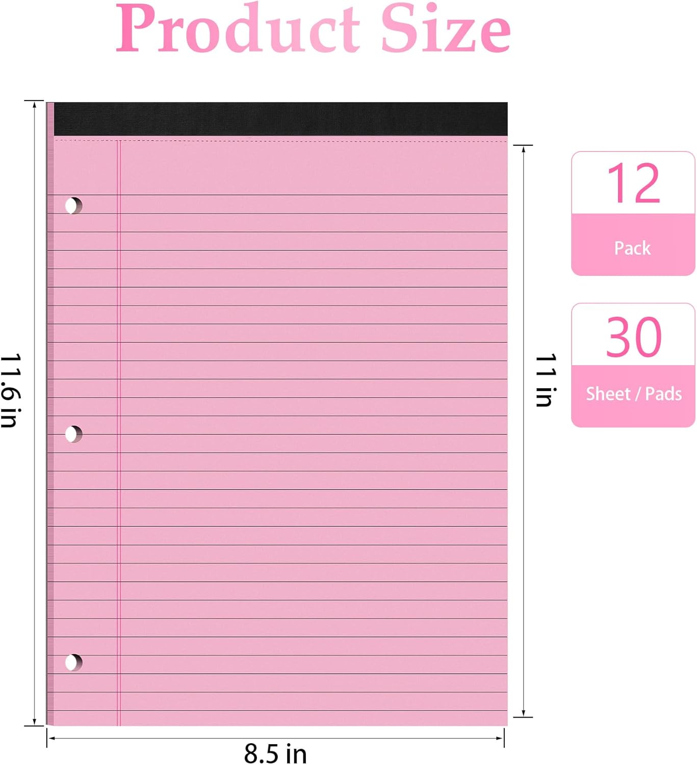 HAUTOCO 6 Pack 8.5 x 11 Legal Pads White Wide Ruled Notepads Perforated Writing Pads, 30 Sheets Per Notepad, 3-Hole Punched Paper, Writing Note Pads for School, Home, Office, Business