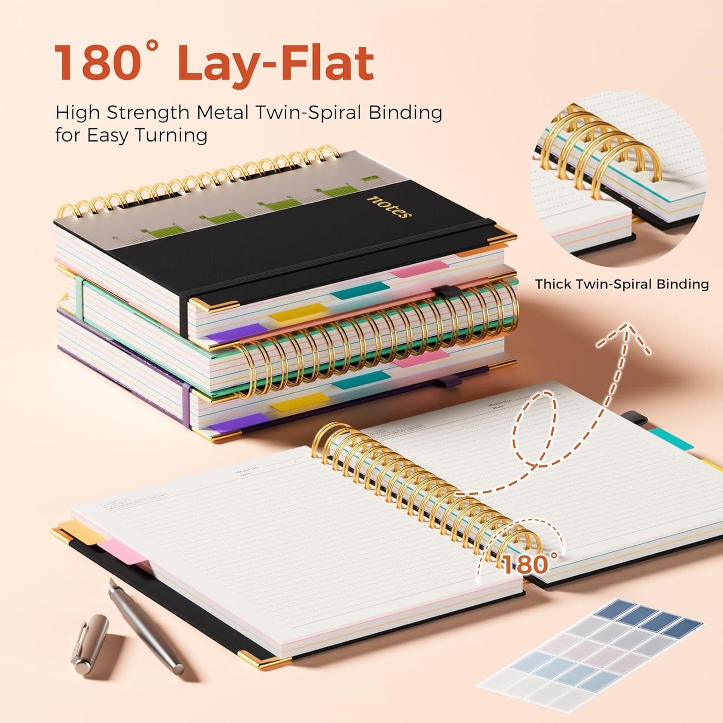 Line Hardcover Spiral Notebook with Removable Dividers Tabs & Ruler, 5 Subject Notebook College Ruled, 300 Page, Large 8"x10" B5 Notebooks for Work School, Lined Journal for Women & Men, Purple