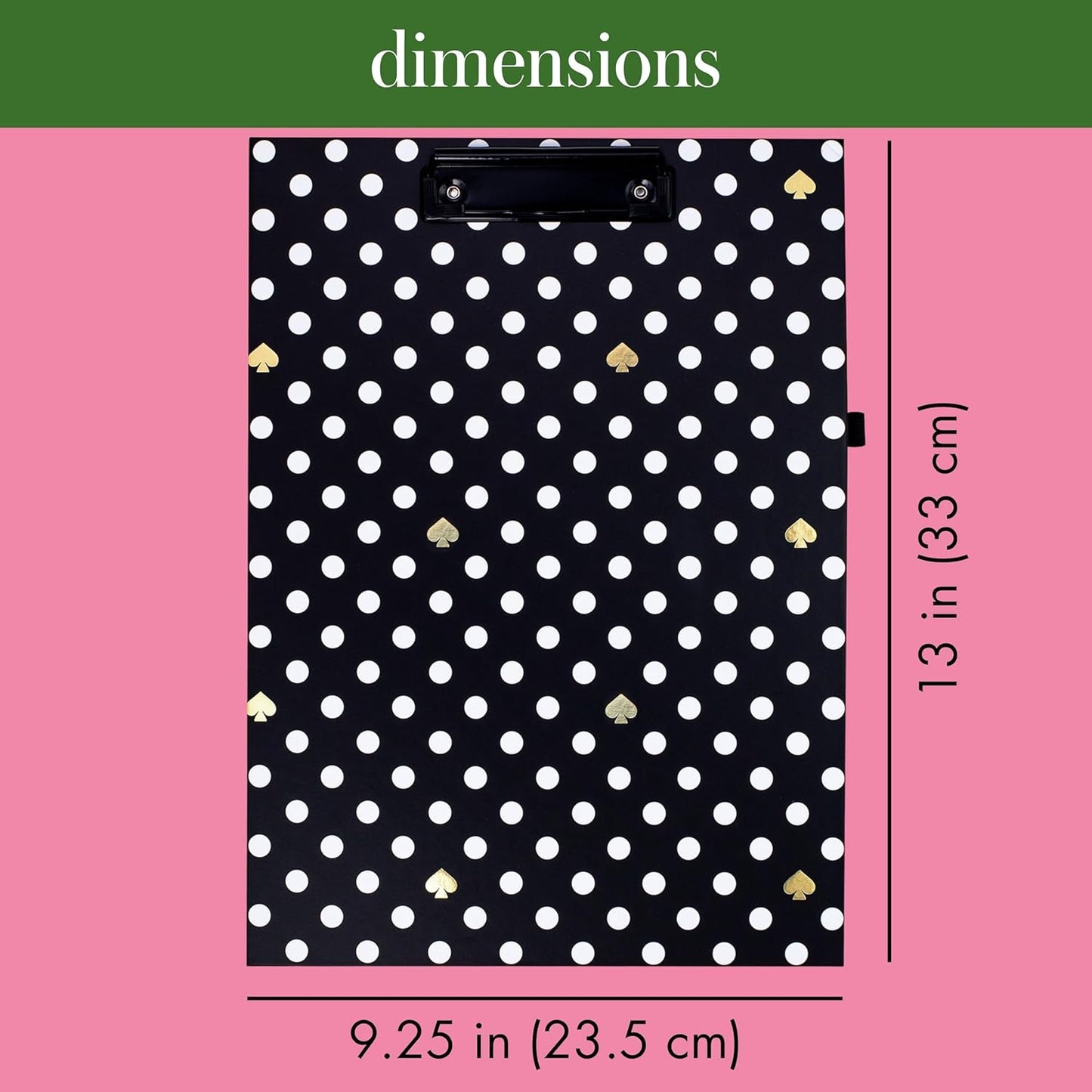 Kate Spade New York Clipboard Folio with Low Profile Clip, Black Professional Padfolio Includes Lined Notepad, Pen Loop, and Pocket, Polka Dots