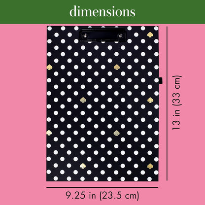 Kate Spade New York Clipboard Folio with Low Profile Clip, Black Professional Padfolio Includes Lined Notepad, Pen Loop, and Pocket, Polka Dots