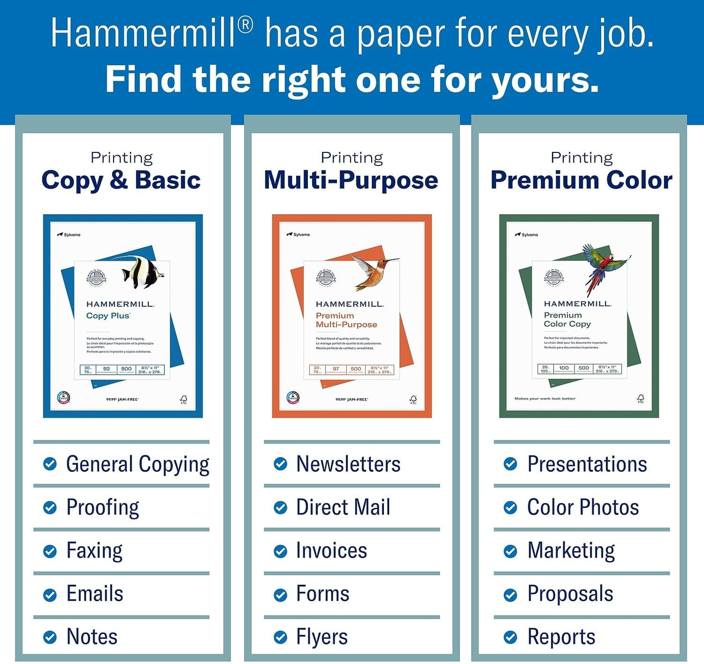 Hammermill Printer Paper, Premium Color 32 Lb Copy Paper, 8.5 x 11-1 Ream (500 Sheets) - 100 Bright, Made in the USA, 102630R