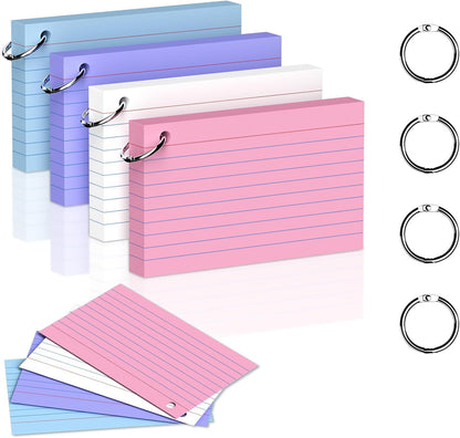 200 Count 3 x 5 Inch Purple Index Cards with Binder Rings, Lined & Blank Study Cards, Thick Cardstock Flash Cards for Students & Teachers, Color-Coded Notecards for School, Home, Work