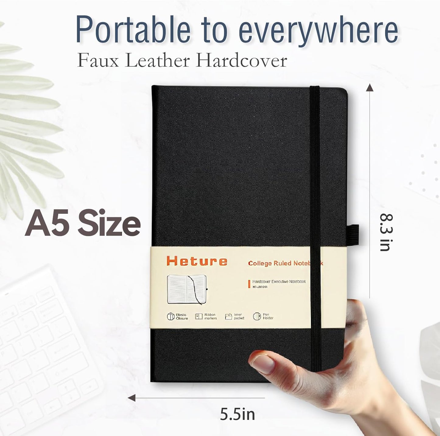 Heture Hardcover Notebooks, A5 Lined Journals Notebook for Writing 160 Pages, 8.2 x 5.5 inch, Classic Ruled Notebooks for College/Work/Travel (Lined-3 Pack, Black)
