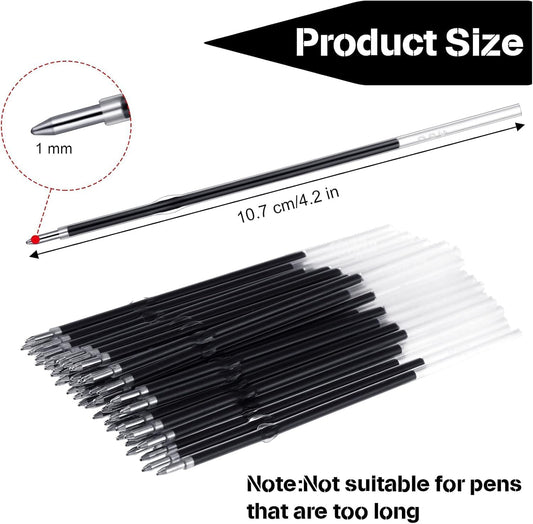 Retractable Ballpoint Pen Refills 30 Pieces 1mm, Medium Point 4.2 Inch Black Ink Refills Smooth Writing for Click Pens