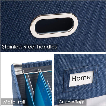 PRANDOM File Organizer Box - Collapsible Decorative Linen Filing Storage with Lids for Letter Size - Grey (14x9.3x10.8 inch)