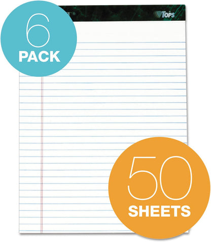 TOPS Docket Writing Tablet, 8-1/2 x 11-3/4 Inches, Perforated, Canary, Legal/Wide Rule, 50 Sheets per Pad, 6 Pads per Pack (63406)