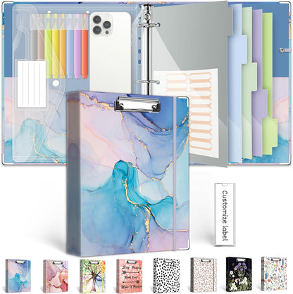 3 Ring Binder 1 Inch, Three Ring Binders Organizer with Clipboard, 5-Tabs Pockets Dividers, Plastic Folder, 18 Divider Stikers, BVSSX Pretty Binder with Pen Loop (Black Weeds, Letter Size)