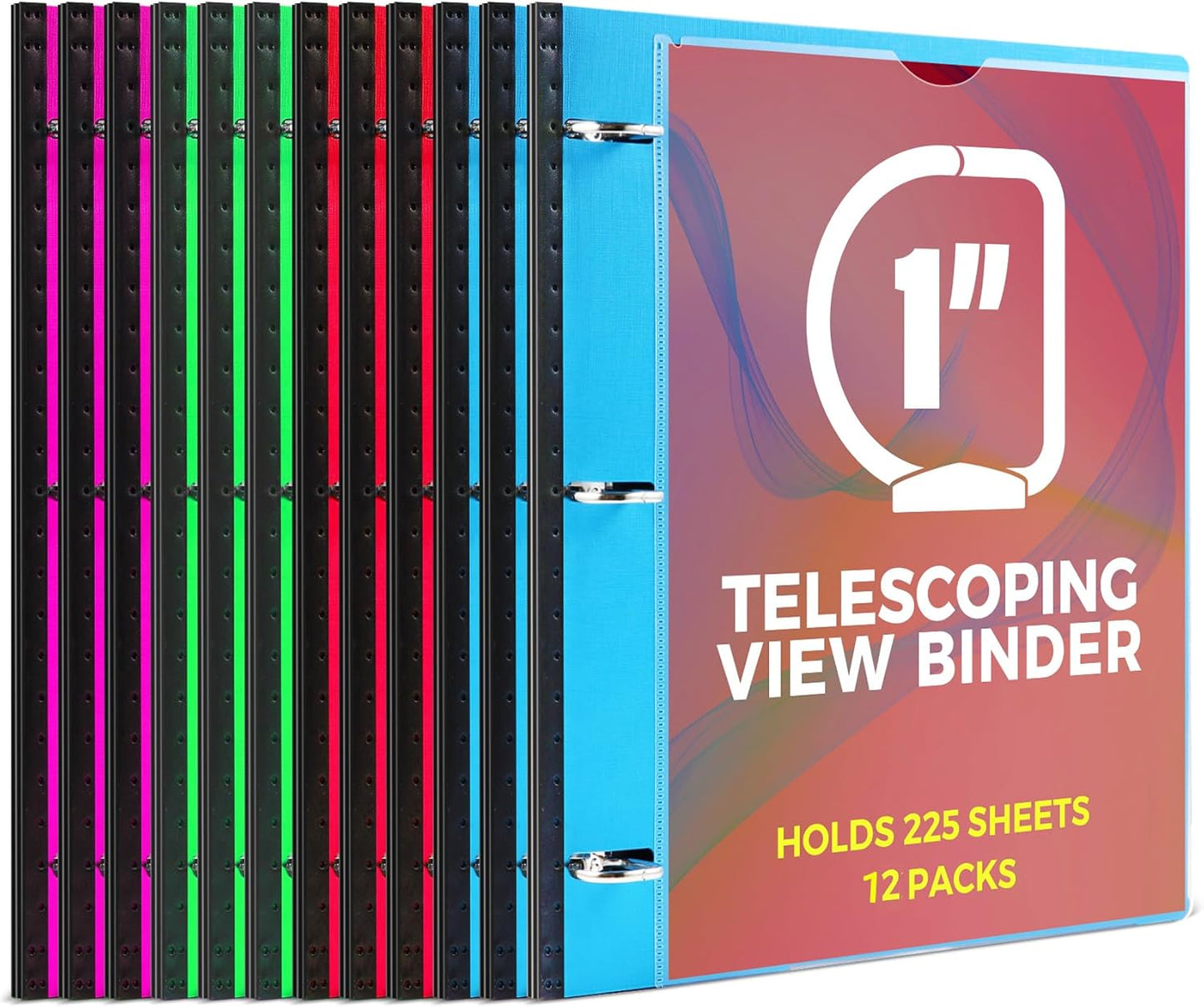 Telescoping 3 Ring Binder-4PCS, Flexible Binder with Elastic Rubble Spine+3 Round Rings, Flat Writing Binder, 4 Bright Colors