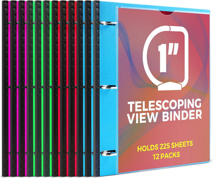 Telescoping 3 Ring Binder-4PCS, Flexible Binder with Elastic Rubble Spine+3 Round Rings, Flat Writing Binder, 4 Bright Colors
