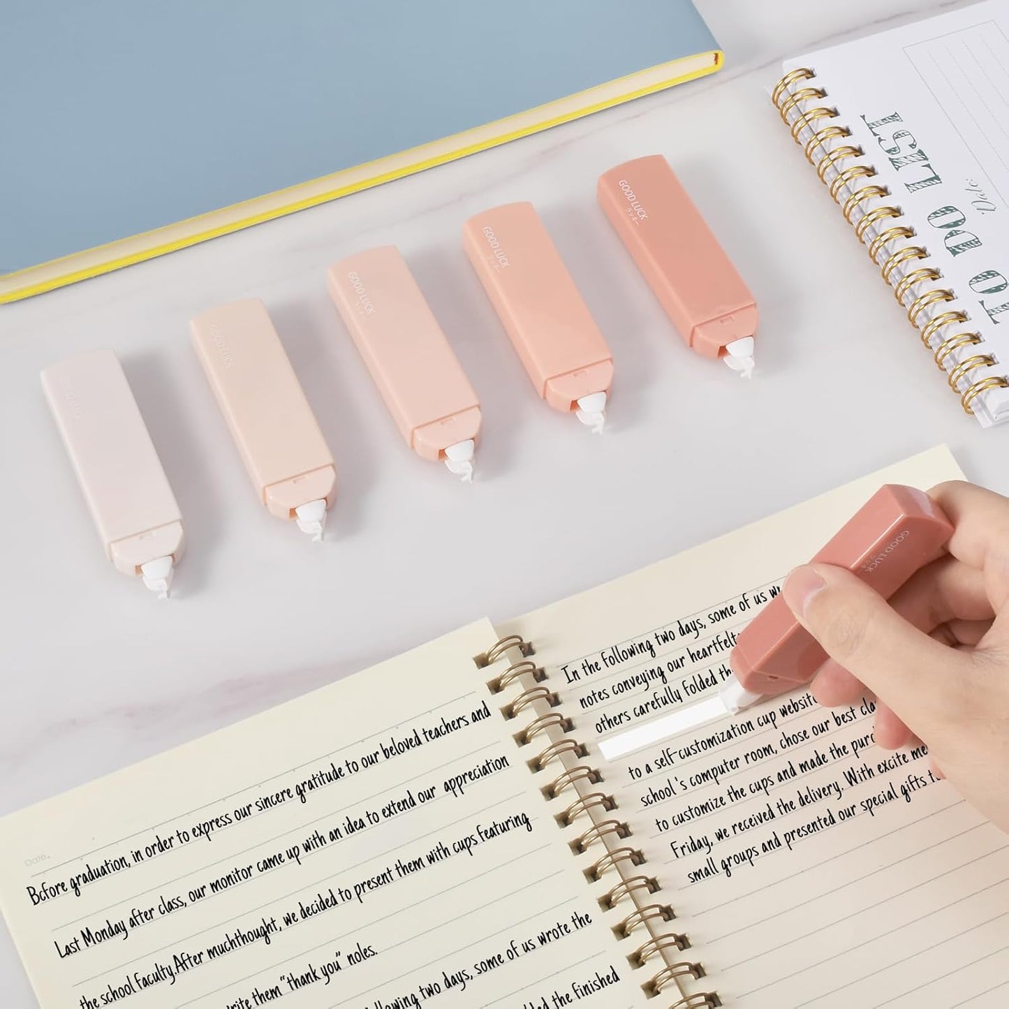 Temiary 6Pcs Mini White Correction Tapes, Quick Dry Smooth Pull Out for Writing, Aesthetic Cute Correction Tape Set Easy To Use for Students School Office Supplies (Green)