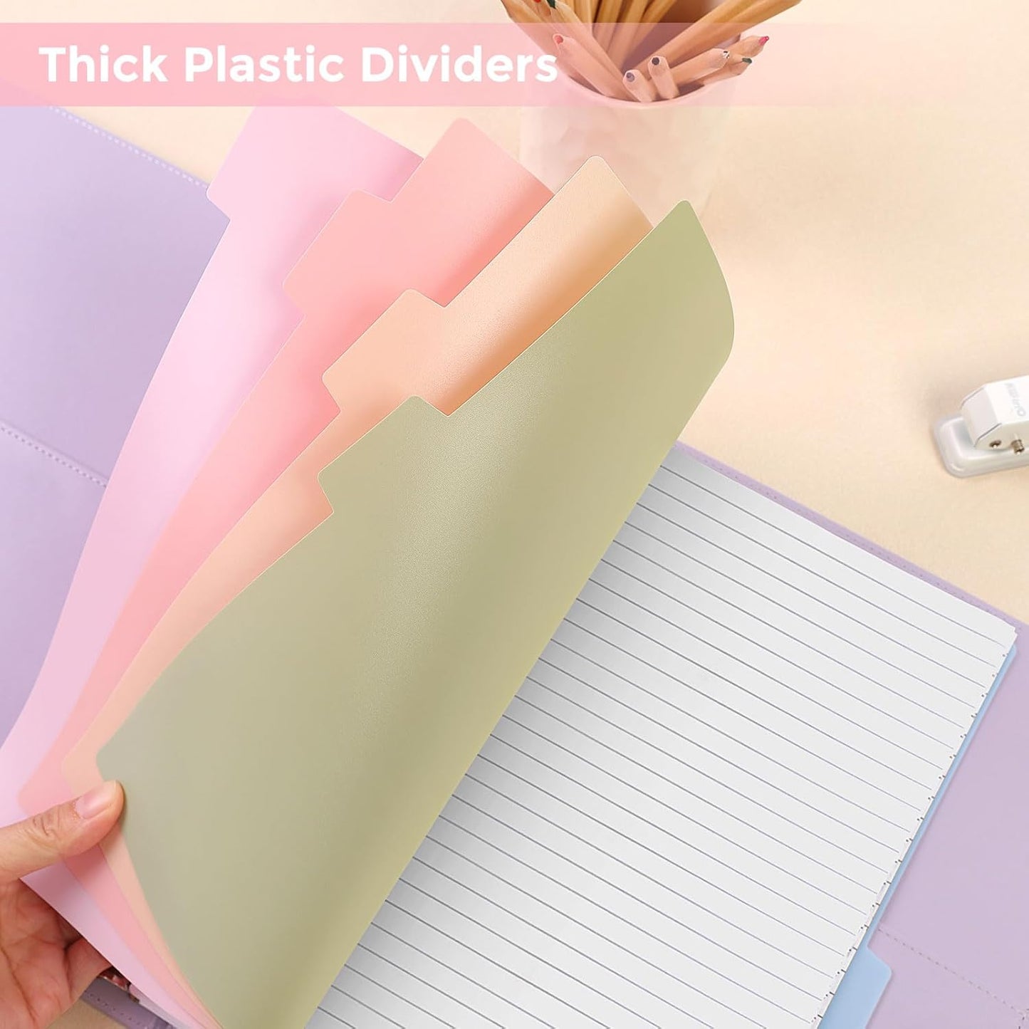 SKYDUE 8 Tab Durable Plastic Dividers, Big Tab Dividers for 3 Ring Binder, Letter Size,Write & Erase Binder Dividers with Tabs, with Sticker Labels, 1 Set, Aesthetic Pastels Binder Dividers