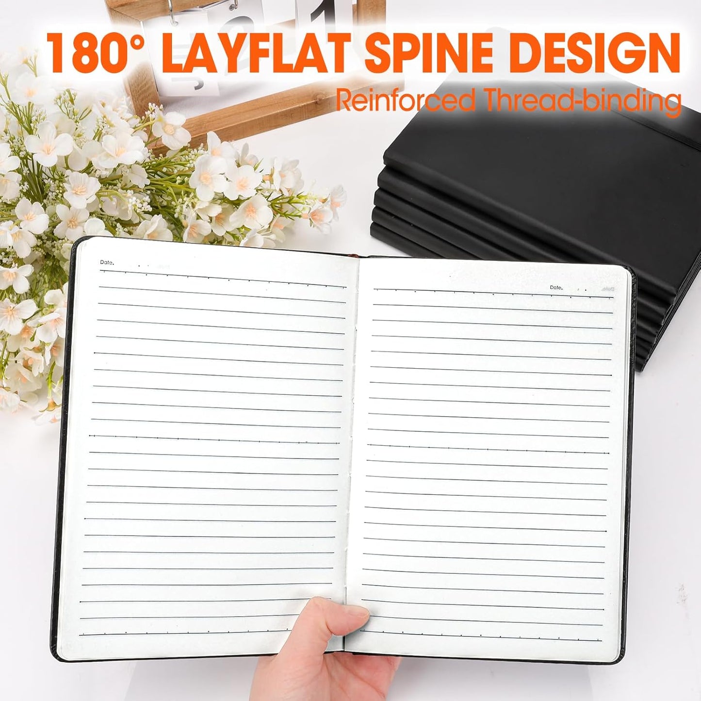 12 Pack Lined Journal Notebook for Work, 200 Pages, Medium 5.5 in x 8.3 in, A5 College Ruled, Hardcover Journaling Notebooks for Writing, Note Taking, Fit for Business Work School Home (Black)