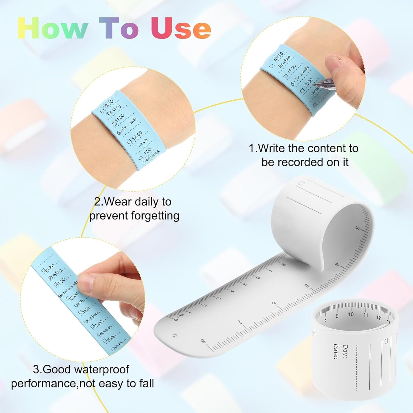 uxcell 2Pcs Writable Wrist Band, 9.45" x 1.18" Waterproof Slap Bracelet Reusable Writable Erasable to Do List Silicone Memo Wrist Bands for Planner Reminder (White)