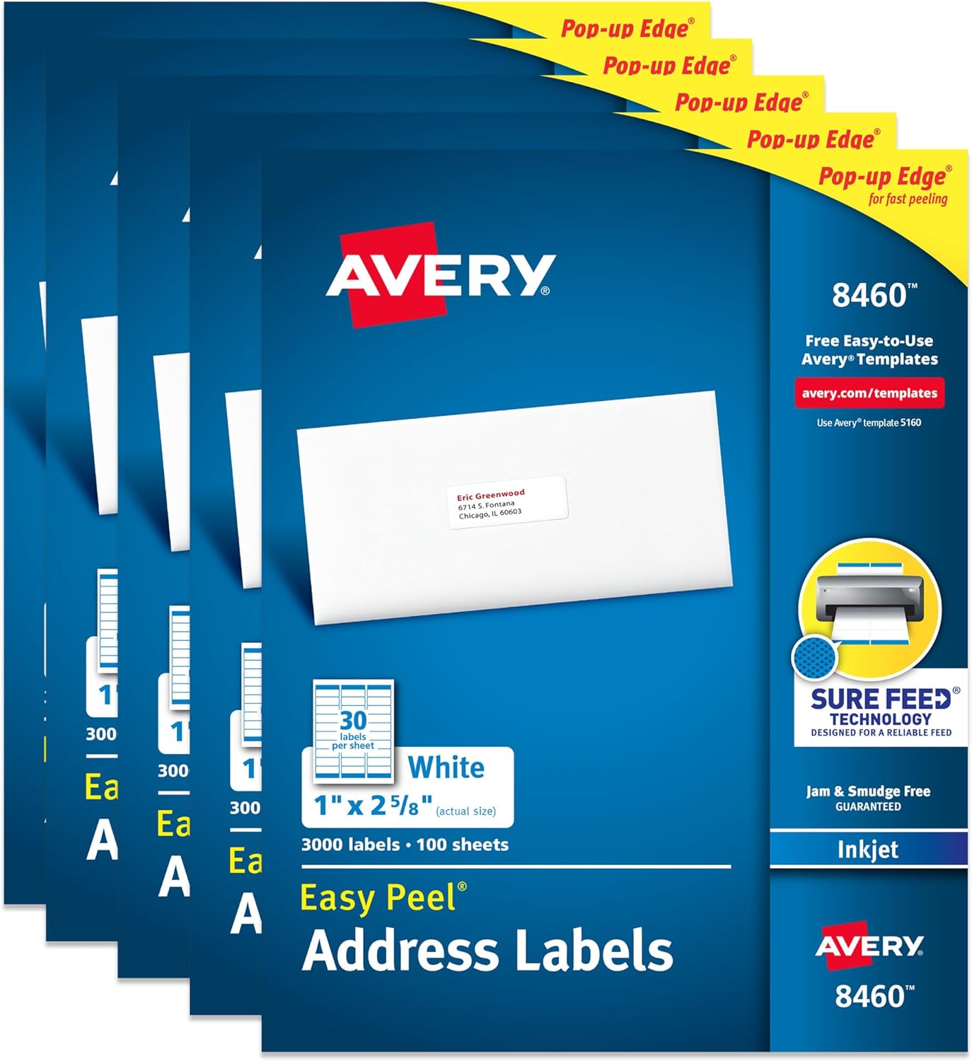 Avery Easy Peel Printable Address Labels with Sure Feed, 1" x 2-5/8" Customizable Stickers, White, 3,000 Blank Mailing Labels, Great for Mailing, Shipping, and More (8460)