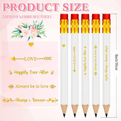 Crtiin 50 Pcs Bridal Shower Pencils Half Golf Wedding Pencils with Eraser 4 Inch Short Pocket Pre Sharpened for Wedding Game Bridal Shower Presents Classroom School(Wood Color)