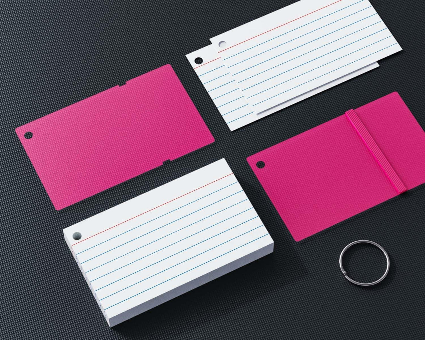 YIZUUN Index Cards 3x5, Flash Cards with Ring, 200 PCS, Ruled Note Cards, Flash Cards for Studying, 4 Packs of 50 sheets, 3x5 Note Cards for Office, Home, School