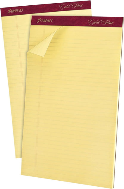 Ampad Gold Fibre Writing Pads, 8-1/2" x 14", Legal Rule, Canary Paper, 50 Sheets, 12 Pack (20-030R)