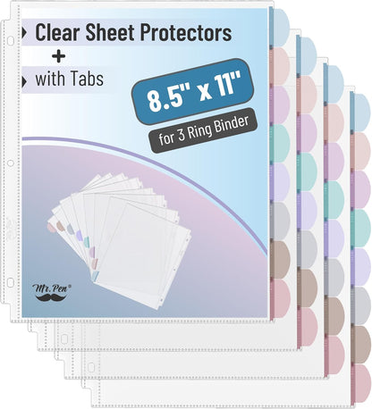 Mr. Pen- Clear Sheet Protectors with Tabs, 8.5x11 Inches, 8 Tabs, 2 Sets, Durable Clear Plastic Dividers for 3 Ring Binders, Insertable Index Page Divider with Multicolor Tabs