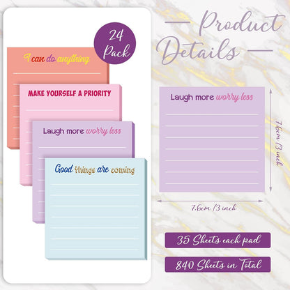 Yinder 48 Pcs Inspirational Sticky Notes Cute Motivational Sticky Notes Pad End of Year Employee Appreciation Gifts Bulk for Teacher Nurse Coworkers Office Supplies 3 x 3'' (Thank You,Dark Color)