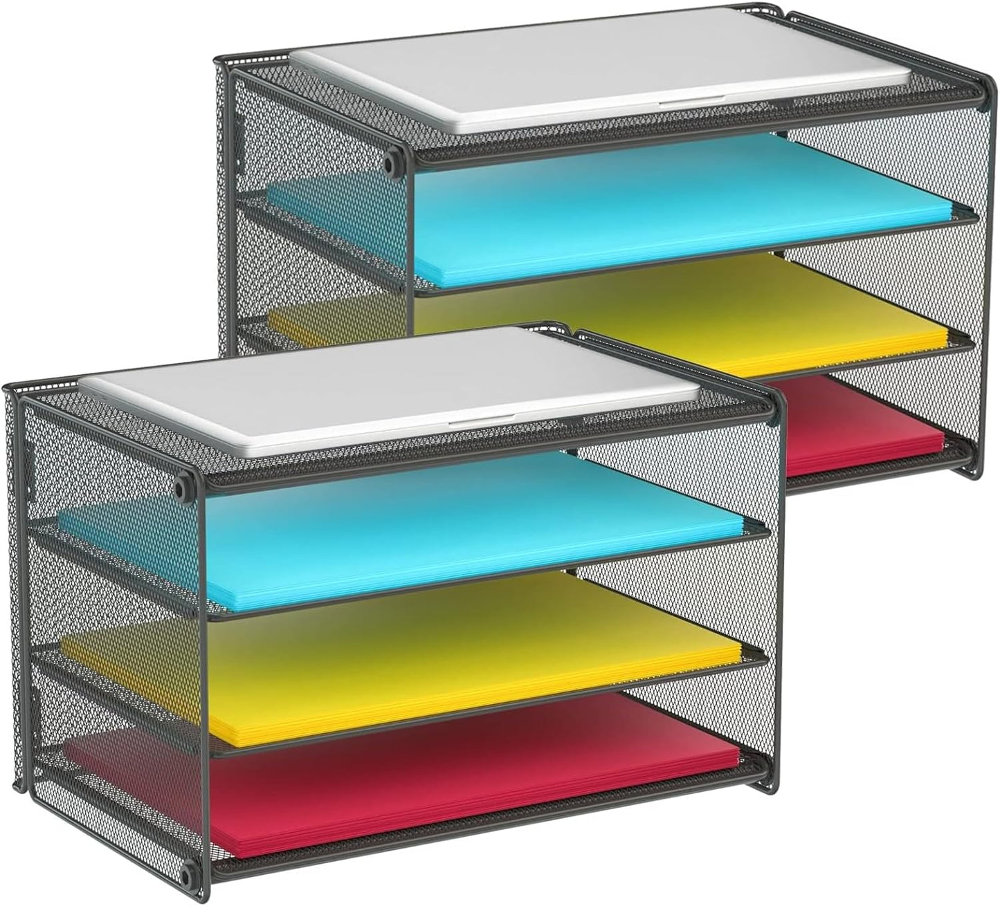 Samstar 3 Tier Letter Tray Paper Organizer with Handle, Mesh Desk Organizer Paper Sorter File Rack Shelves, Black