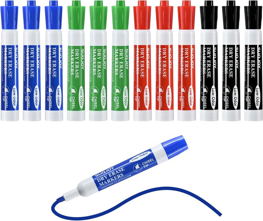 SUQJOY Dry Erase Markers, Chisel Tip Whiteboard Marker, Low Odor Thick Dry Markers, 36 Bulk 4 Assorted Color Markers for office