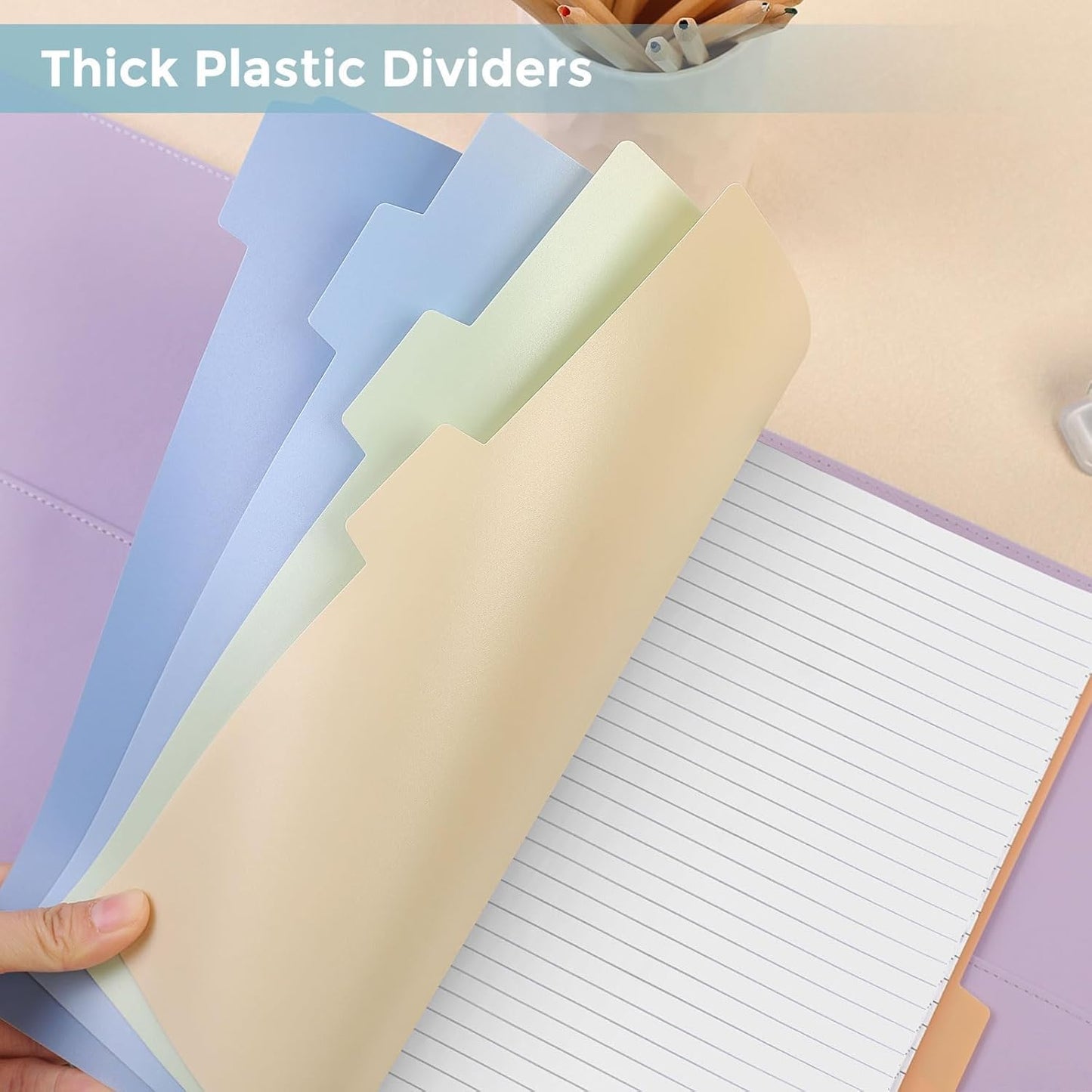 SKYDUE 8 Tab Durable Plastic Dividers, Big Tab Dividers for 3 Ring Binder, Letter Size,Write & Erase Binder Dividers with Tabs, with Sticker Labels, 1 Set, Aesthetic Pastels Binder Dividers