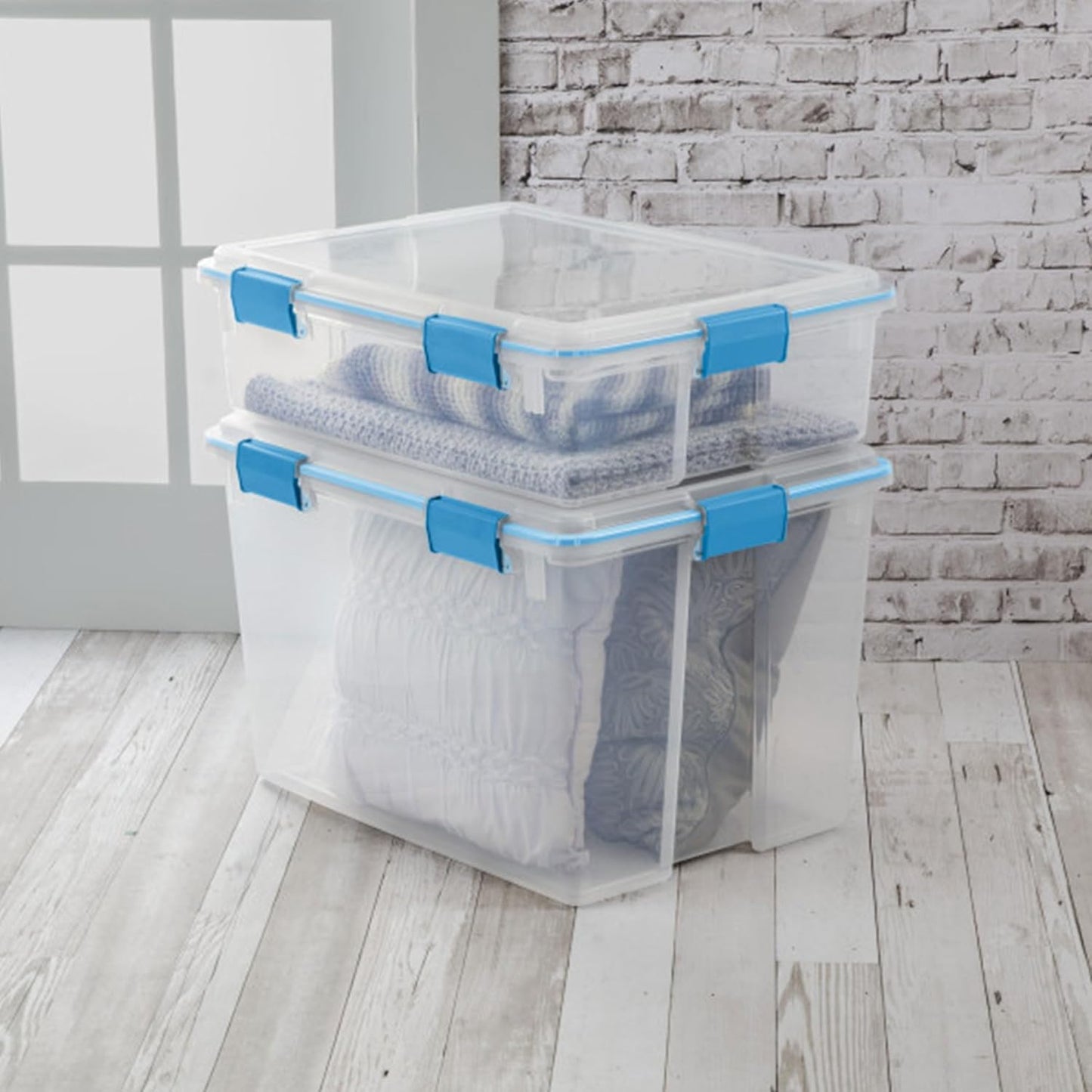 Sterilite 4-Pack Gasket Box, Weather-Resistant Storage Bins with Latching Lids, 32 Quart - Heavy-Duty Organizing Containers for Closet, Bathroom, and Office