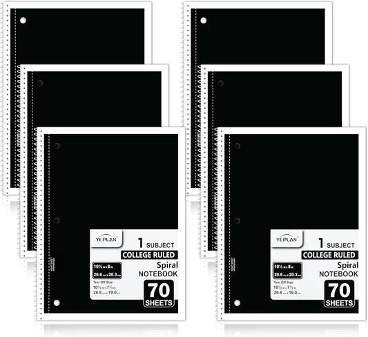 Yeplan Spiral Notebooks 4 Pack, College Ruled Notebook Paper, 1 Subject Notebook for School & Work, 8" x 10-1/2", 70 Sheets per Notebook, 4 Assorted Colors
