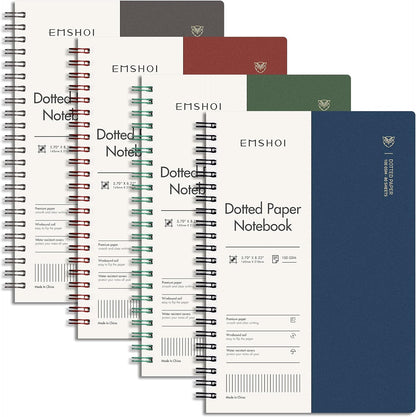 EMSHOI Dotted Journal Spiral Notebook 5.7" x 8.22" - 4 Pack 640 Pages 100gsm Thick Paper, A5 Dot Grid Notebook, Plastic Hardcover Dotted Notebook for Journaling Writing