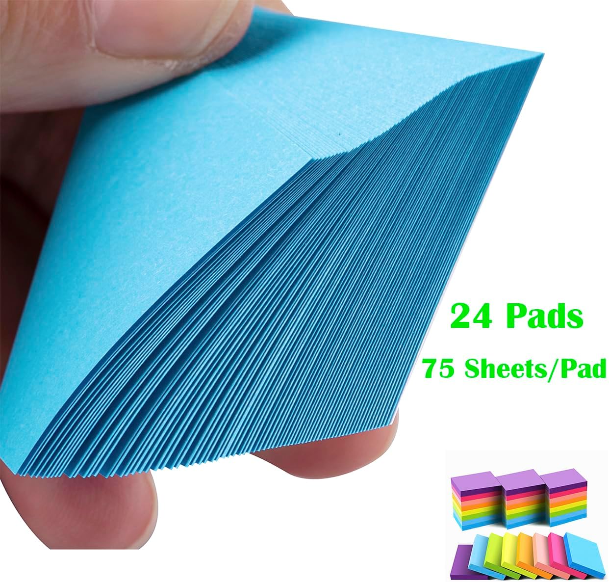 Mini Sticky Notes 1.5x2 Inches, Bright Colors Self-Stick Pads, 24 Pack, 75 Sheets/Pad,1800 Sheets