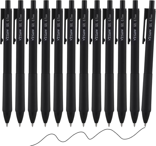 YISAN Colored Gel Pens,12 Pcs 0.7mm Fine Point Retractable Pens with Quick-Dry Ink - Smooth Writing for Journaling,Note Taking,Roller Ball Point,71082