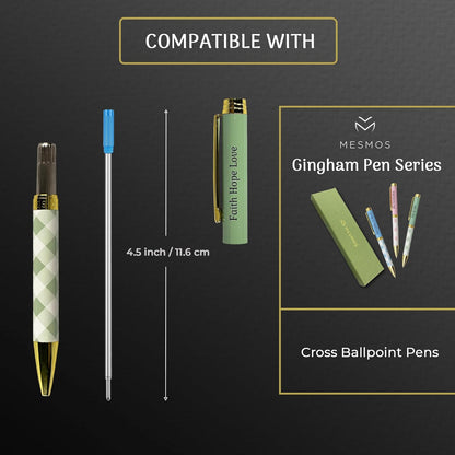 MESMOS 6 Pack Cross Compatible Pen Refills Ballpoint Black Ink, 1mm Medium Point, German-Made Ink and Swiss-Made Nib, Pen Replacement Refills, 4.5 inch (116mm) (Black Ink)