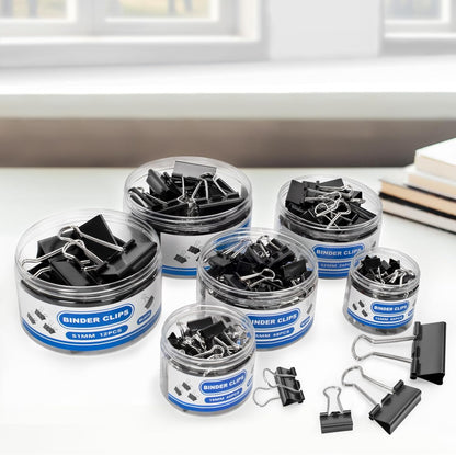 BainGesk 210 PCS Binder Clips Paper Clamps Assorted Sizes, Metal Paper Binder Clips, Black Binding Paperwork Clamp Bulk, 6 Sizes in 6 Boxes, School, Office Supplies