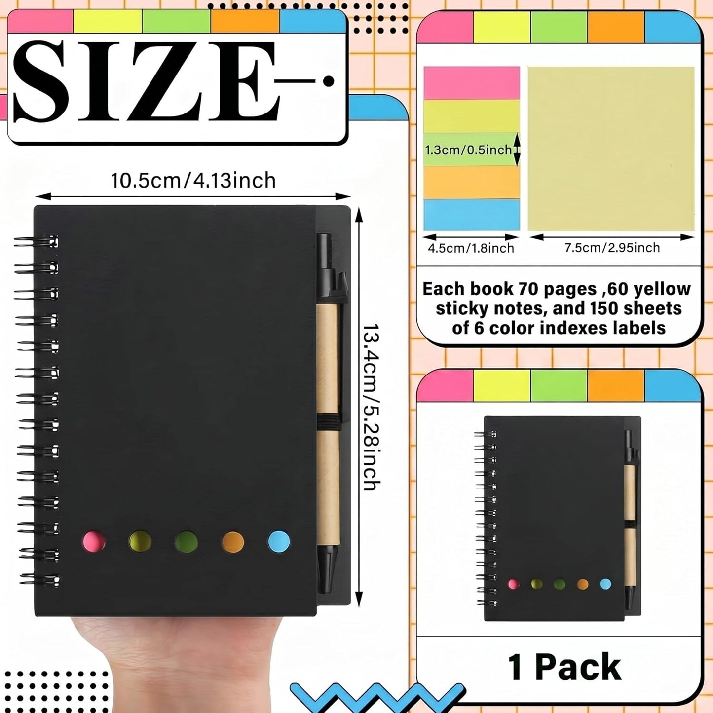 Qilery 30 Pack Composition Lined Spiral Notebook Small Notepad and Pen Set Steno Pads Lined Notepad Black Pocket Notebook for Business Office School Supplies