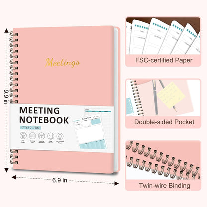 Meeting Notebook for Work Organization, Work Planner Notebook with Action Items, Project Agenda Planner for Note Taking, 160 Pages (6.9" X 9.9"), Perfect Office School Business Supplies for Women & Men(Blue)