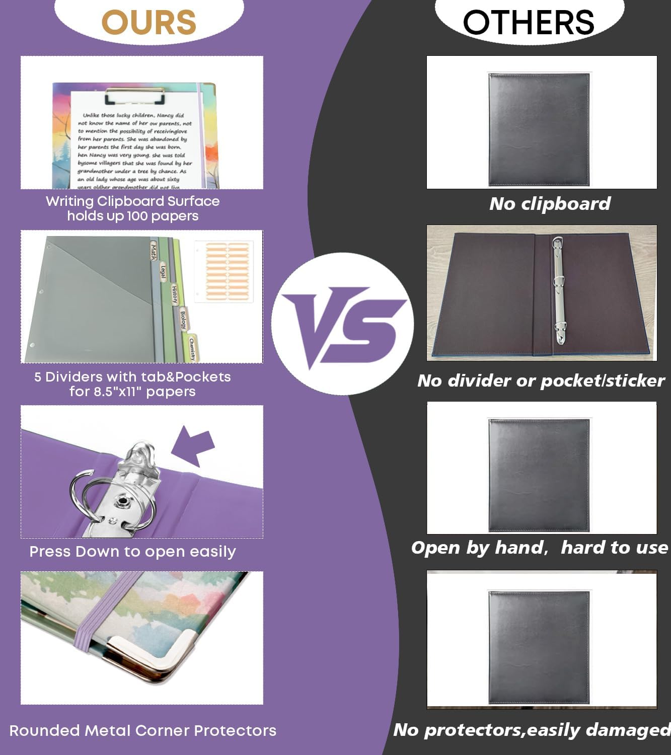 3 Ring Binder 1 Inch, Three Ring Binders Organizer with Clipboard, 5-Tabs Pockets Dividers, Plastic Folder, 18 Divider Stikers, BVSSX Pretty Binder with Pen Loop (Black Weeds, Letter Size)
