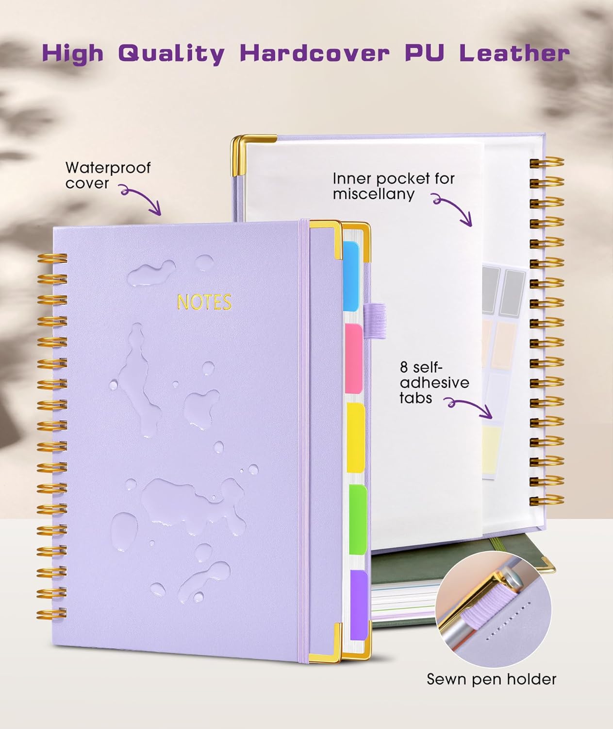 Hardcover Spiral Notebook Journal with Removable Dividers Tabs, 300 Pages Leather 5 Subject Notebook College Ruled, 8"x10" Large B5 Notebooks for Work School Note taking, Lined Journal for Women, Pink