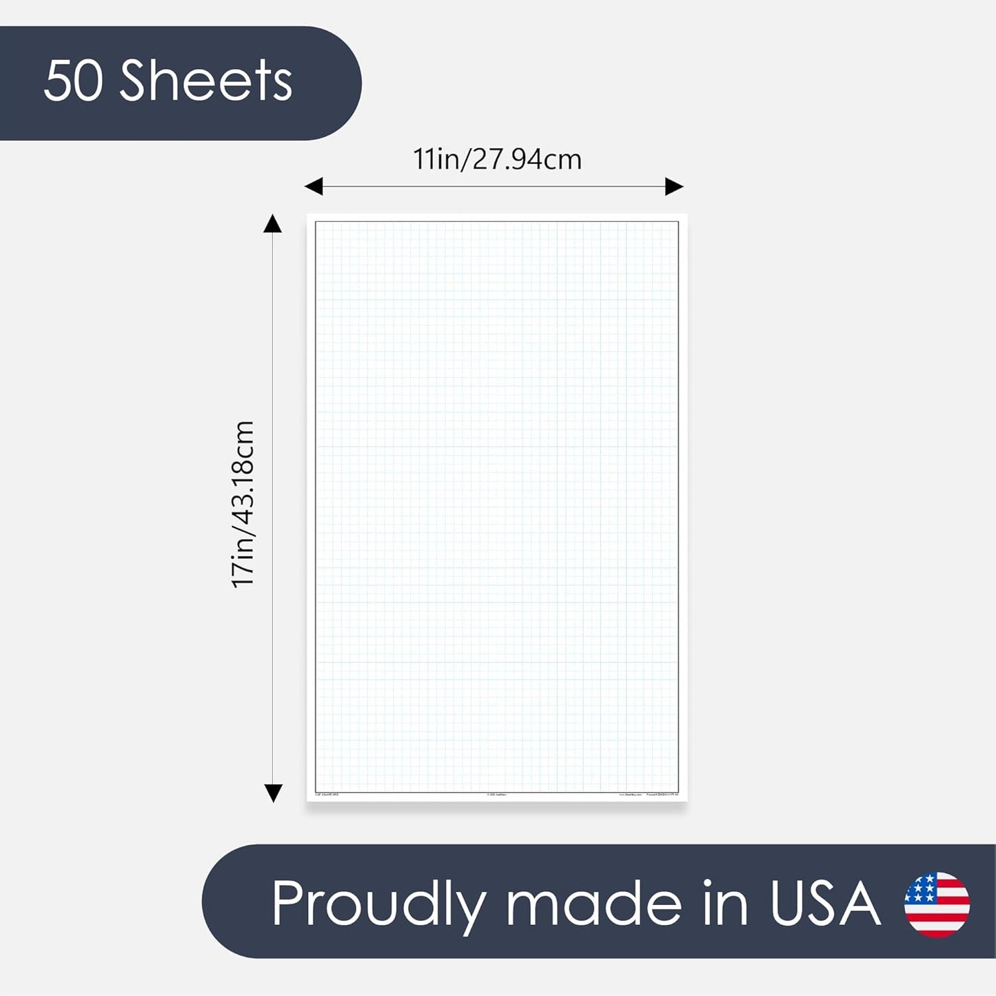 GeekNavy 11" x 17" Quadrille Graph Paper 50 Sheets Landscape - 0.25" 4x4 Square Grid, Blueprint, High Brightness, Border-Outlined, Large Drafting (1-Pack)