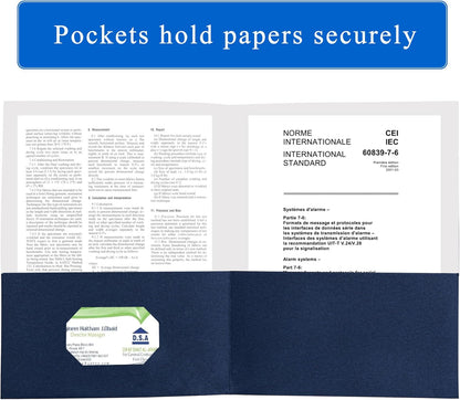 Zzrywuty 50 Packs Two Pocket File Folders with Business Card Slot,Textured Paper,Letter Size,Holds 100 Plus Sheets for School,Office,Business,Royal Blue