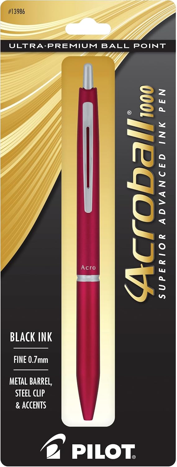 PILOT Acroball 1000 Ultra-Premium Refillable & Retractable Ball Point Pen, Gold Barrel, Fine Point, Black Ink, Single Pen (13662).