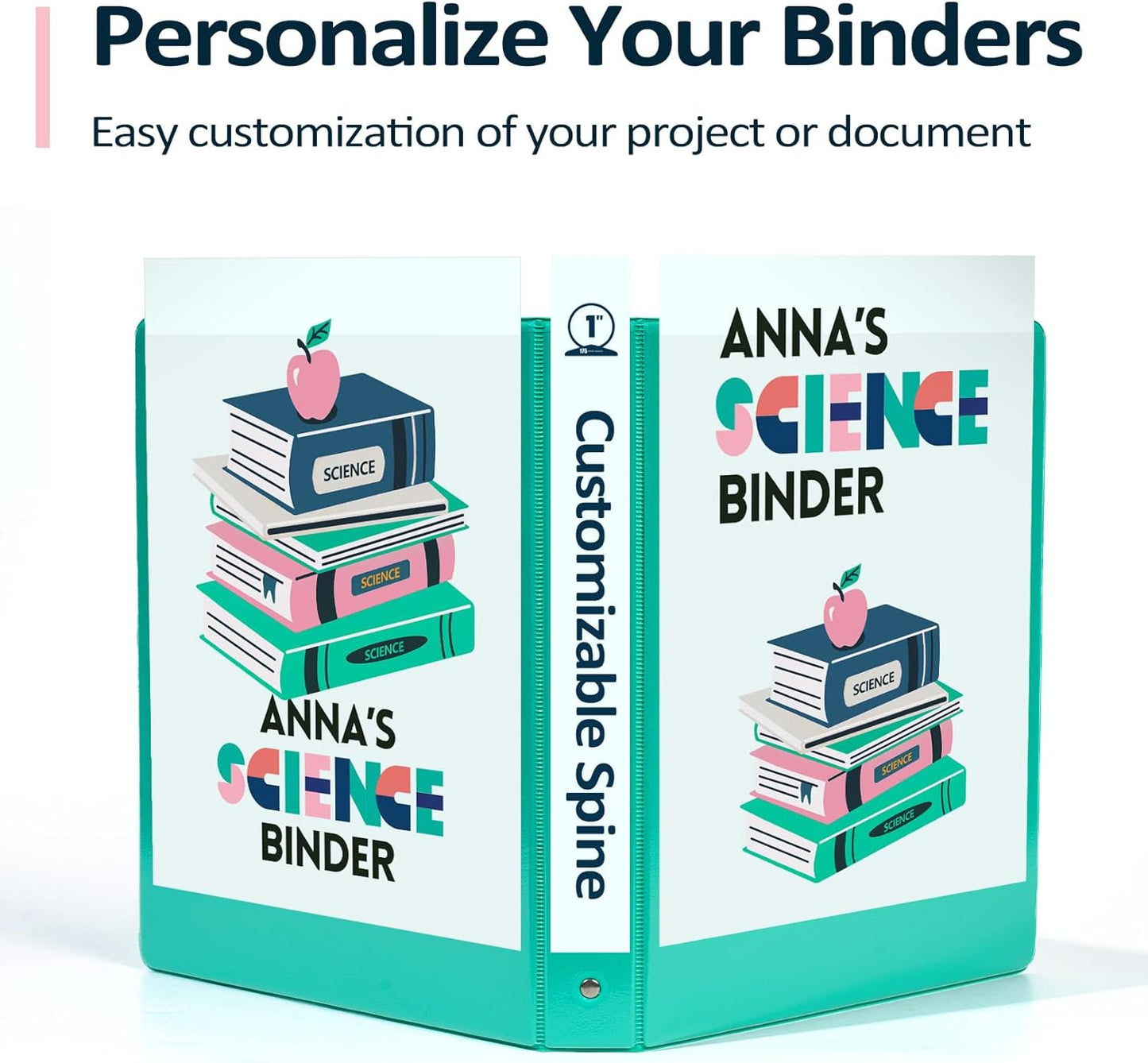 BinderX Extra Durable 3 Ring Binder, Round Rings 1 Inch Binder, Fits 175 Sheets of 8.5x11 Paper, Customizable View Cover with Inside Pockets, Cute 1" Binders, 1 Inch Binders 3 Ring, Pink